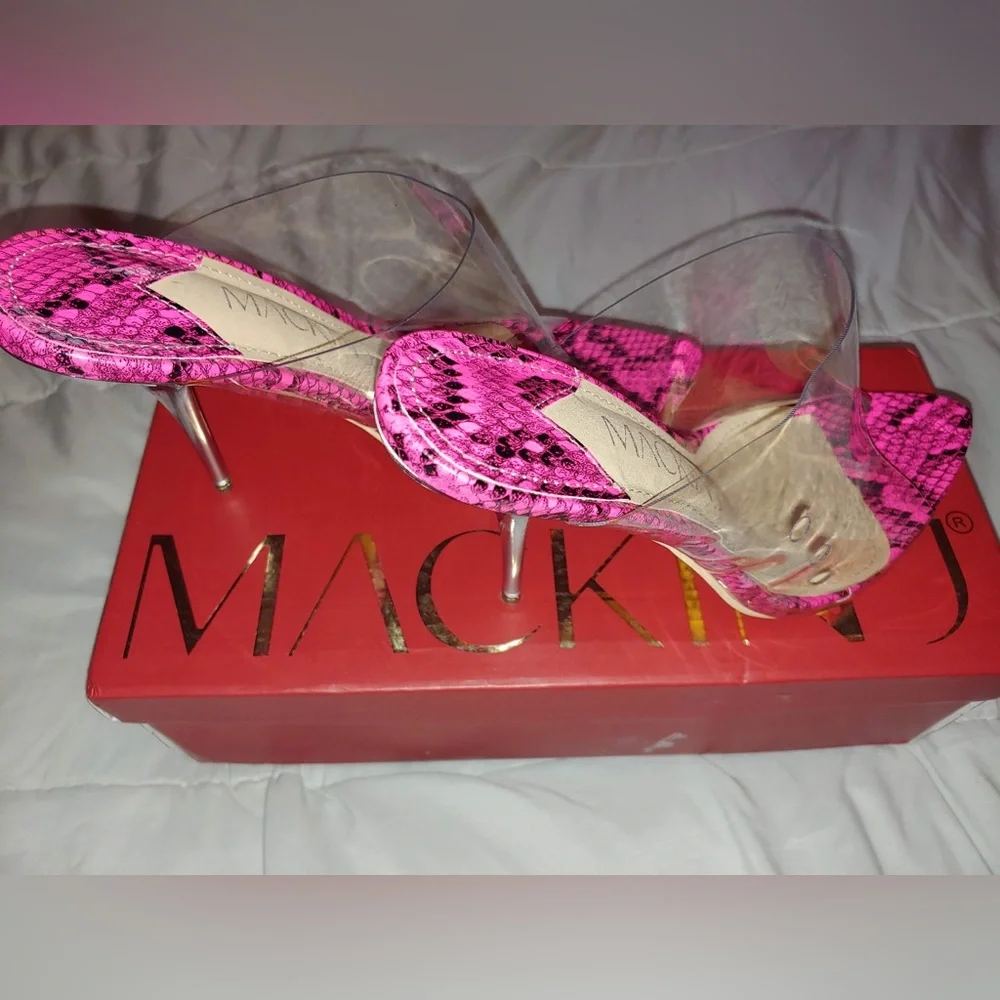 MACKIN J Women Clear Heels Point Toe Transparent Mule Open Toe Slip On Stiletto